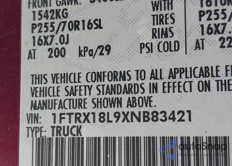 1999 Ford F-150 Lariat/Xl/Xlt from USA, damaged, VIN 1FTRX18L9XNB83421